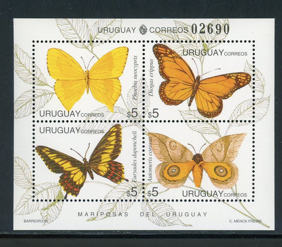 Uruguay Scott #1576 MNH S/S Butterflies Insects FAUNA CV$13+ 439501