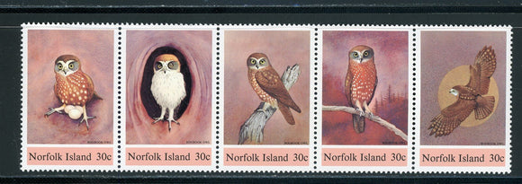 Norfolk Island Scott #343 MNH STRIP Boobook Owls Birds FAUNA CV$6+ 439531