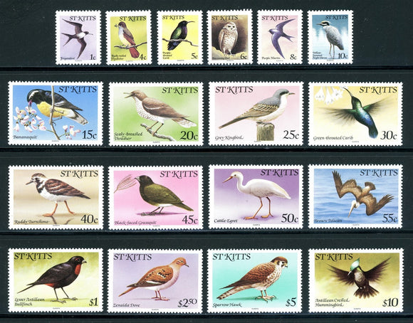 St. Kitts Scott #49-66 MNH Birds FAUNA CV$15+ 439567
