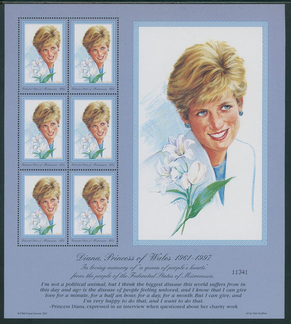 Micronesia Scott #273 MNH SHEET of 6 Princess Diana 1961-1997 CV$7+ 439629