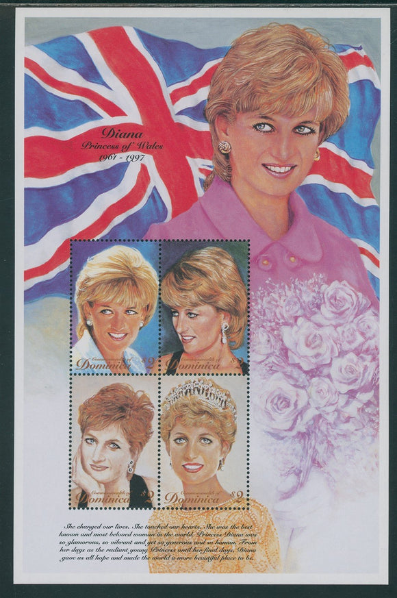 Dominica Scott #2010 MNH SHEET of 4 Princess Diana 1961-1997 CV$6+ 439639