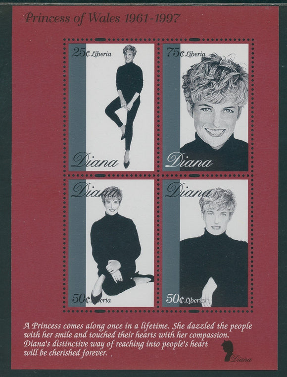 Liberia Scott #1342 MNH SHEET of 4 Princess Diana 1961-1997 CV$4+ 439643