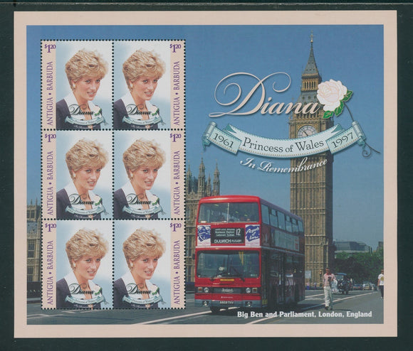Antigua Scott #2184 MNH SHEET of 3 PAIRS Princess Diana 1961-1997 $$ 439646