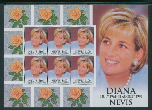 Nevis Scott #1096 MNH SHEET of 6 Princess Diana 1961-1997 CV$4+ 439649