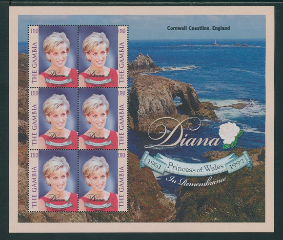 Gambia Scott #2057 MNH SHEET of 3 PAIRS Princess Diana 1961-1997 CV$10+ 439657