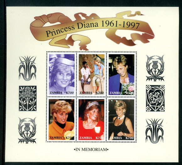 Zambia Scott #707 MNH SHEET of 6 Princess Diana 1961-1997 700k CV$11+ 439662
