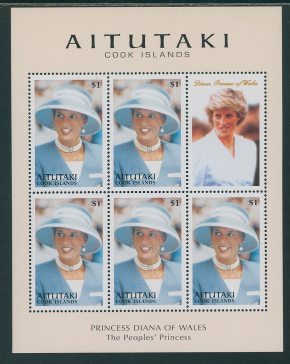 Aitutaki Scott #522 MNH SHEET of 5 Princess Diana 1961-1997 CV$5+ 439676