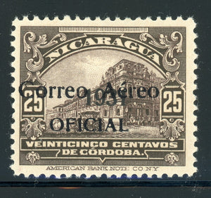 NICARAGUA MH AIR POST OFFICIAL: MAXWELL #OA9 25c Blk Brn 1931 #1 CV$75+