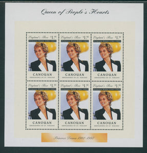 SVG Canouan Scott #1 MNH SHEET of 6 Princess Diana 1961-1997 CV$7+ 441752