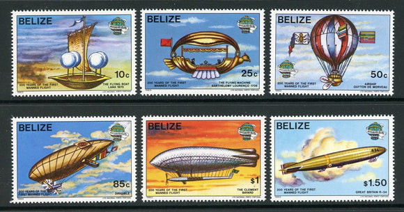Belize Scott #672-677 MNH First Manned Flight 200th ANN CV$44+ 441887