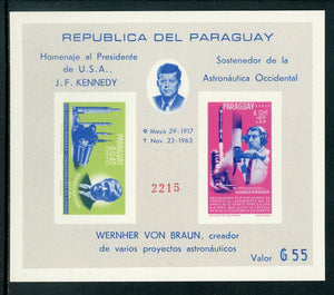 Paraguay Scott #841a IMPERF MNH S/S JFK and Von Braun SPACE CV$40+ 442038