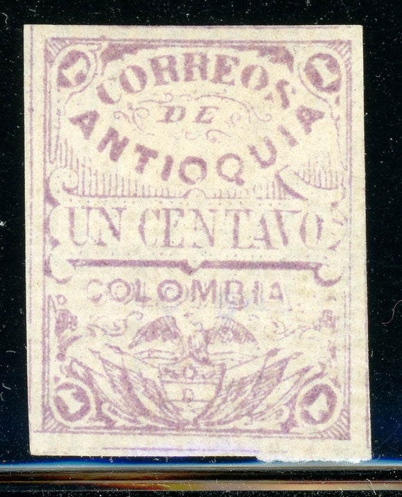 COLOMBIA ANTIOQUIA MNG: Scott #23 1c Red Lilac LAID PAPER $$$