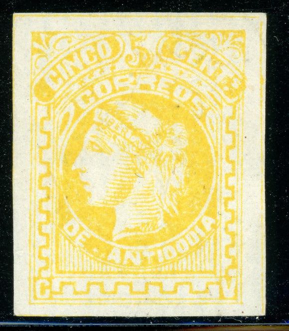 COLOMBIA ANTIOQUIA MNG: Scott #39 5c Yellow LAID 1885 $$$