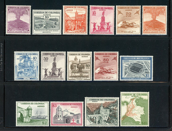 COLOMBIA MLH Air Post: Scott #C239-C253 Complete Series of 1954 CV$61