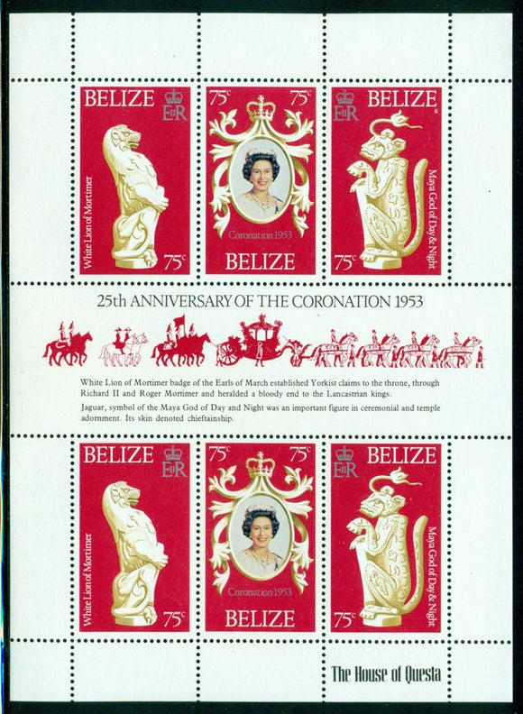 Belize Scott #397 MNH S/S Queen Elizabeth II Coronation 25th ANN $$