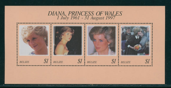 Belize Scott #1091 MNH SHEET of 4 1998 Princess Diana 1961-1997 CV$5+ 449699