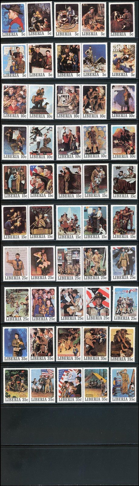 Liberia Scott #853a-857j MNH Norman Rockwell Scout Paintings CV$50+ 452267