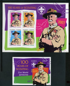 Zambia Scott #1087-1088 MNH SHEETS Scouting Centenary 2007 CV$16+ 452296