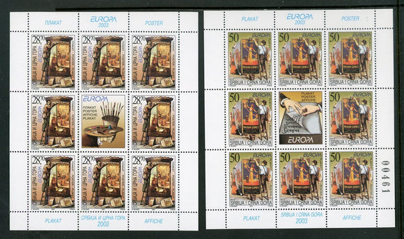 Serbia and Montenegro Scott #187-188 MNH SHEETS Europa 2003 CV$36+ 452525