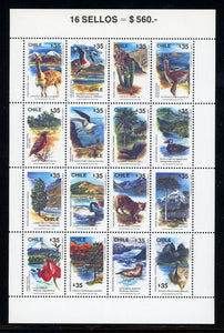 Chile Scott #873 MNH SHEET of 16 Wildlife National Parks CV$24+ 457012