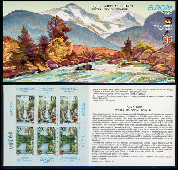 Bosnia (Serb Admin) Scott #137 MNH BOOKLET Europa 2001 Water CV$45+ 457933