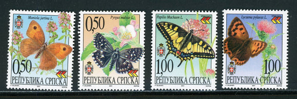 Bosnia (Serb Admin) Scott #138-141 MNH Butterflies Insects FAUNA CV$5+ 457941