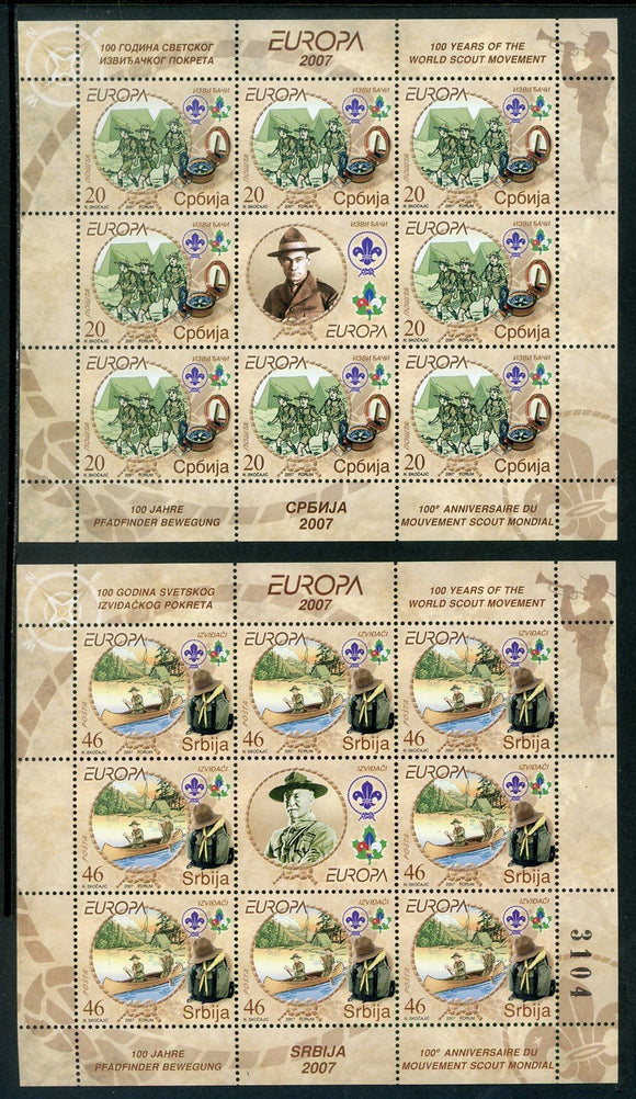 Serbia Scott #384-385 MNH SHEETS Europa 2007 Scouting CV$24+ 463827