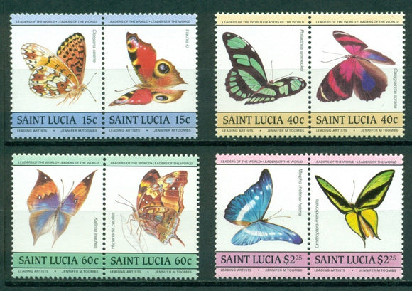 St. Lucia Scott #731-734 MNH PAIRS Butterflies Insects FAUNA CV$2+