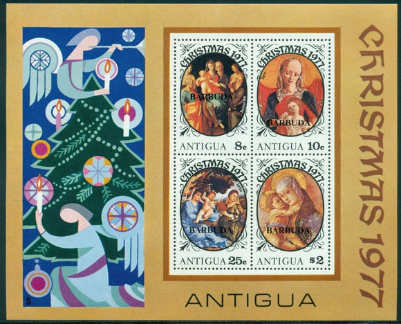 Barbuda Scott #311a MNH S/S Barbuda OVPT on Antigua Christmas 1977 $$