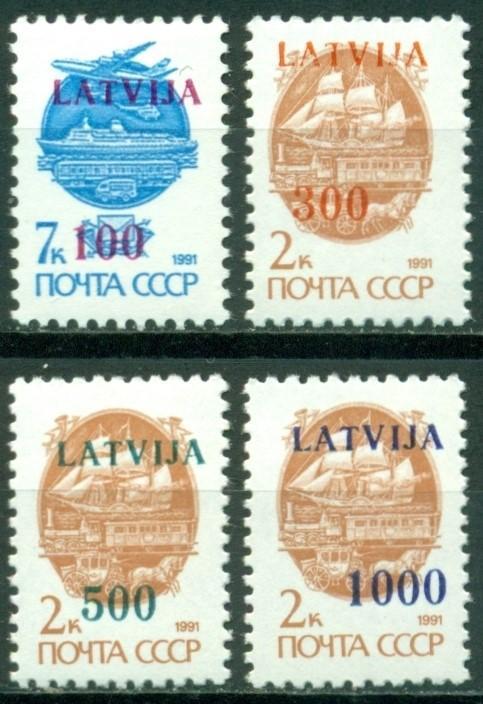 Latvia Scott #308-311 MNH OVPTS on Russian Definitives CV$5+