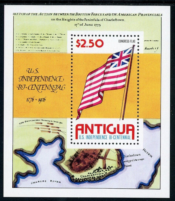 Antigua Scott #430 MNH S/S US Bicentennial FLAG MAP $$