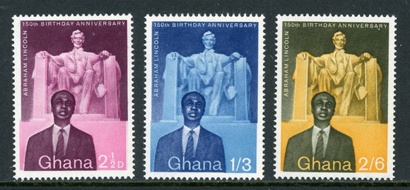 Ghana Scott #39-41 MNH Abraham Lincoln Birth Sesquicentennial $$