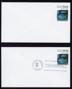 Palau Postal Stationery Parrotfish FAUNA 22c one First Day Cancel $$ (OS-3)