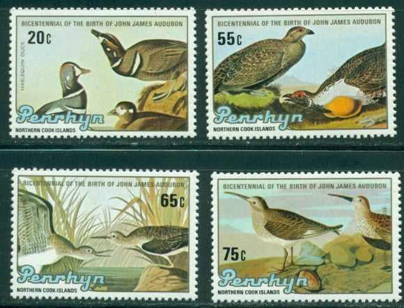 Penrhyn Island Scott #311-314 MNH Audubon Birth Bicentenary Birds FAUNA CV$15+