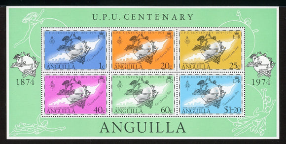 Anguilla Scott #204a MNH S/S UPU Centenary 1974 MAP Globe $$