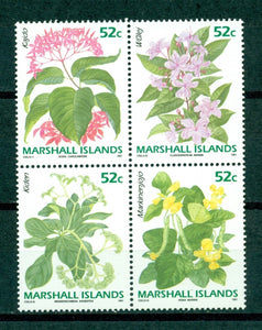 Marshall Islands Scott #398b MNH BLOCK of 4 Flowers FLORA CV$4+