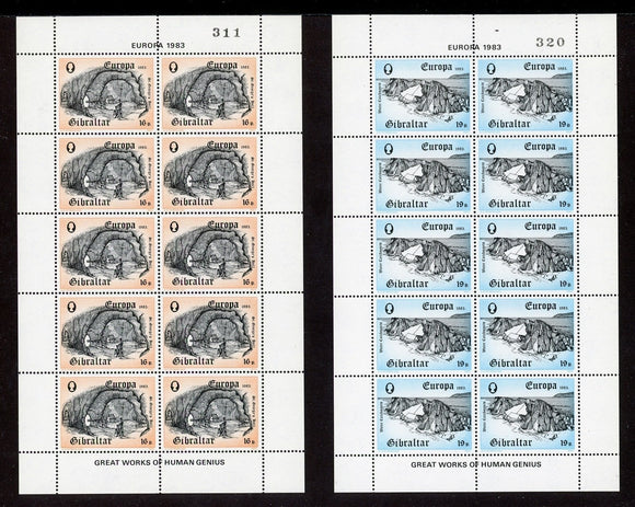 Gibraltar Scott #447-448 MNH SHEETS of 10 Europa 1983 St. Georges Hill CV$7+