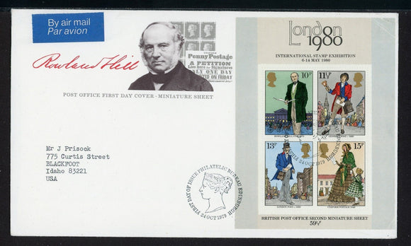 Great Britain Scott #874a FIRST DAY COVER London Stamp EXPO '80 Rowland Hill $$