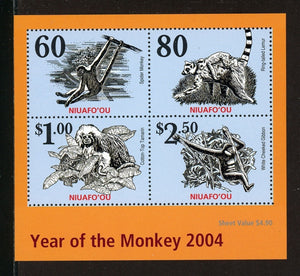 Niuafo'ou Scott #254 MNH S/S LUNAR NEW YEAR 2004 - Monkey FAUNA CV$6+