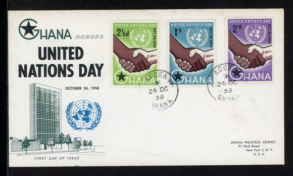 Ghana Scott #36-38 FIRST DAY COVER United Nations Day $$