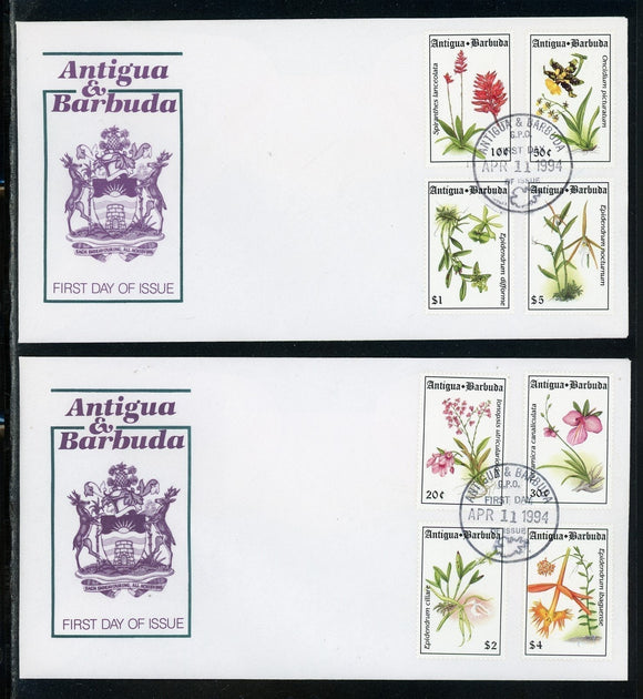 Antigua & Barbuda Scott #1786-1793 FIRST DAY COVERS (2) Orchids Flowers FLORA CACHET $$