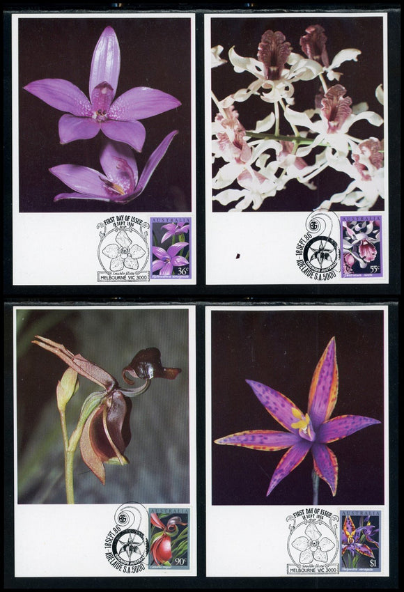 Australia Scott #997-1000 POSTCARDS Orchids Flowers FLORA $$
