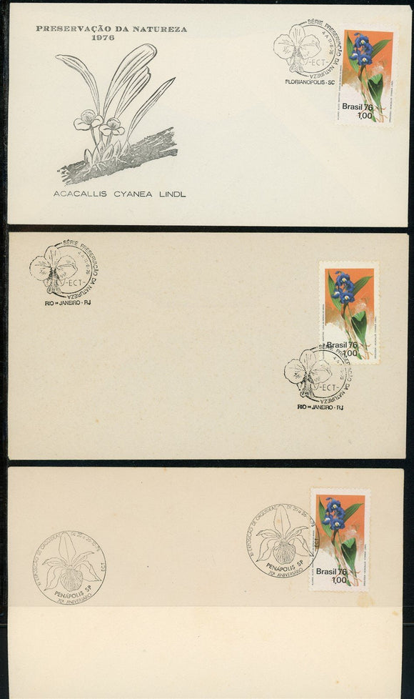Brazil Scott #1438 COVERS (3) CACHETS Nature Preservation Orchid $$