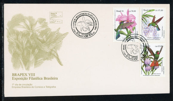 Brazil Scott #2335-2337 COVER BRAPEX '91 Stamp EXPO Orchids CACHET Birds $$