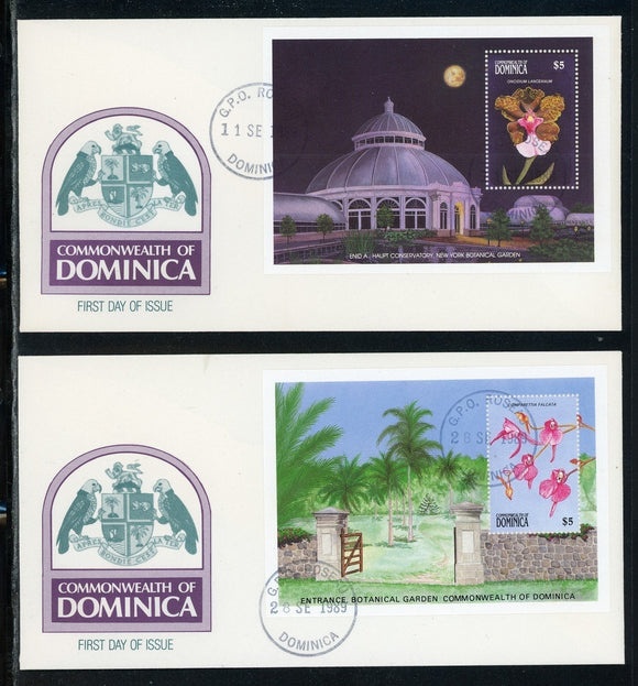 Dominica Scott #1194-1195 FIRST DAY COVERS (2) Orchids Flowers FLORA S/S's $$