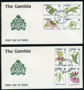 Gambia Scott #1514-1521 FIRST DAY COVERS (2) Orchids FLORA $$