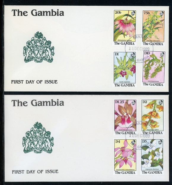 Gambia Scott #918-925 FIRST DAY COVERS (2) Orchids FLORA $$
