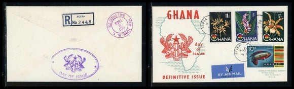 Ghana Scott #56//60 FIRST DAY COVER Orchids Flowers Fish FLOWN COVER $$
