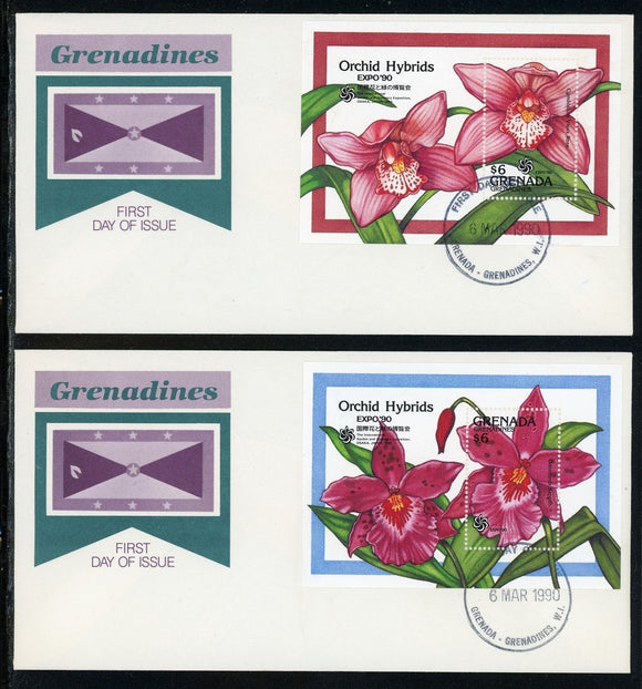 Grenada Grenadines Scott #1152-1153 FIRST DAY COVERS Orchids EXPO '90 FLORA $$