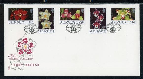 Jersey Scott #442-446 FIRST DAY COVER Orchids Flowers FLORA $$